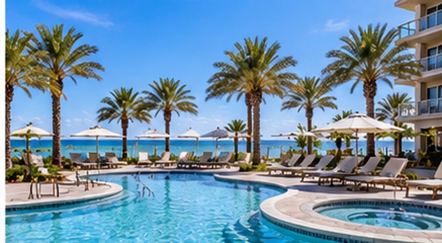 Fictional Solmaris resort pool